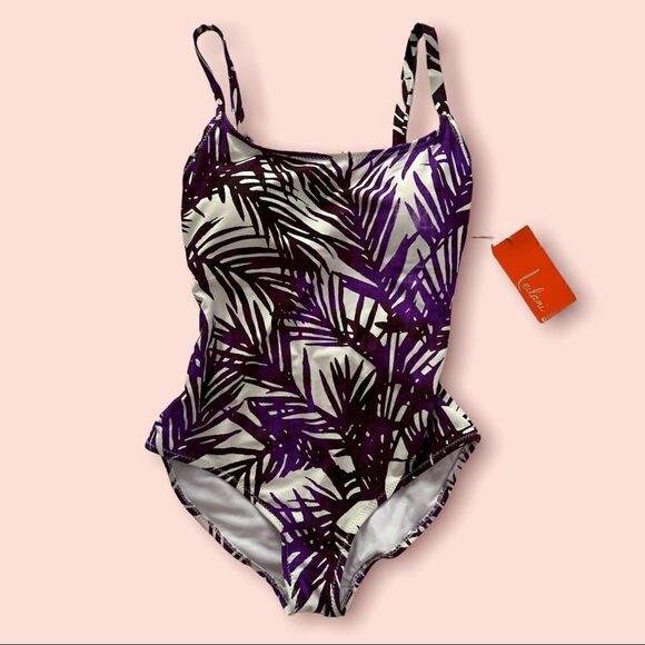 Leilani Purple size 8 Medium one piece purple palm support bra swim suit NWT! - Picture 1 of 7